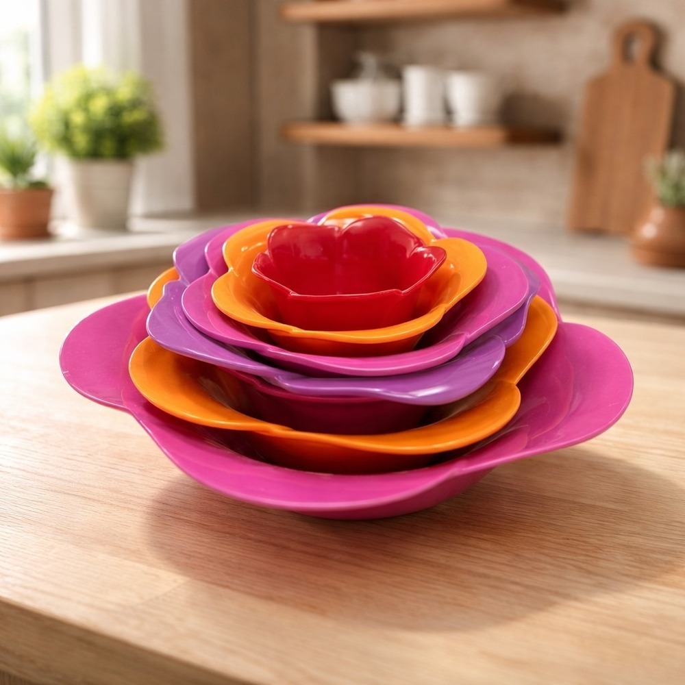 Zak! Designs‎ Stacking Melamine Nesting Flower Bowls Multi-colored Set Of 7